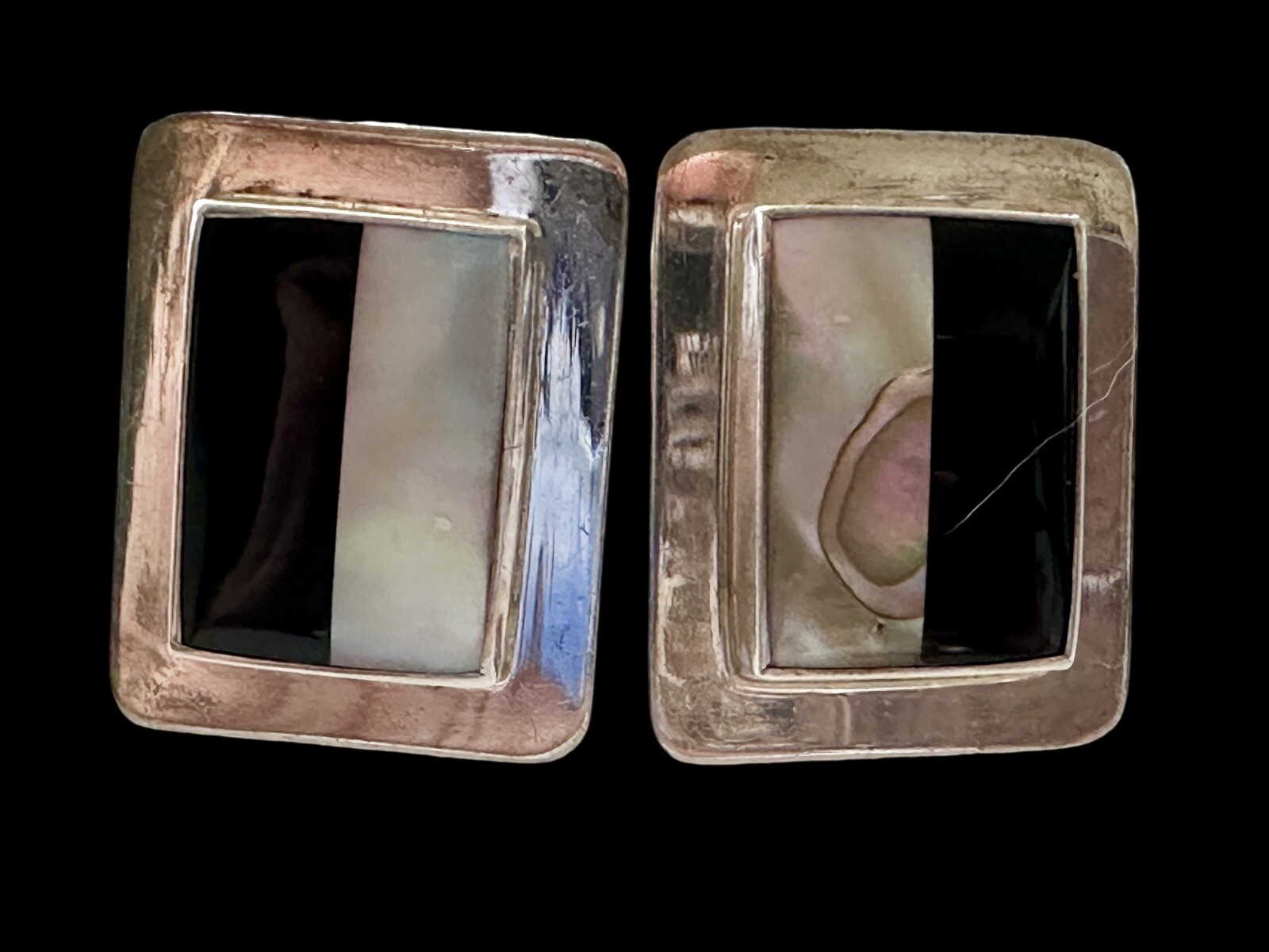 Vintage Rectangular Sterling Silver 925, MOP, Ony… - image 1