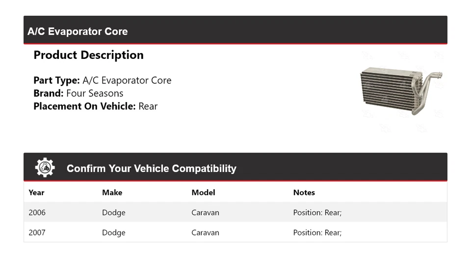 Núcleo evaporador trasero 4 estaciones para Dodge Caravan 2006-2007 Foto 2 de 4