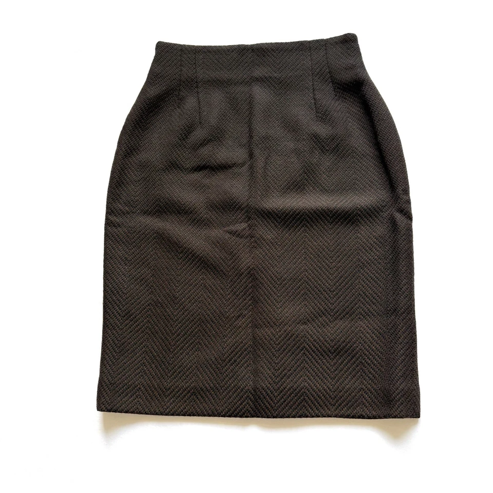 Falda Vintage Jones New York 100% Lana 4 Lápiz Negro Marrón Chevron Hecha en EE. UU.