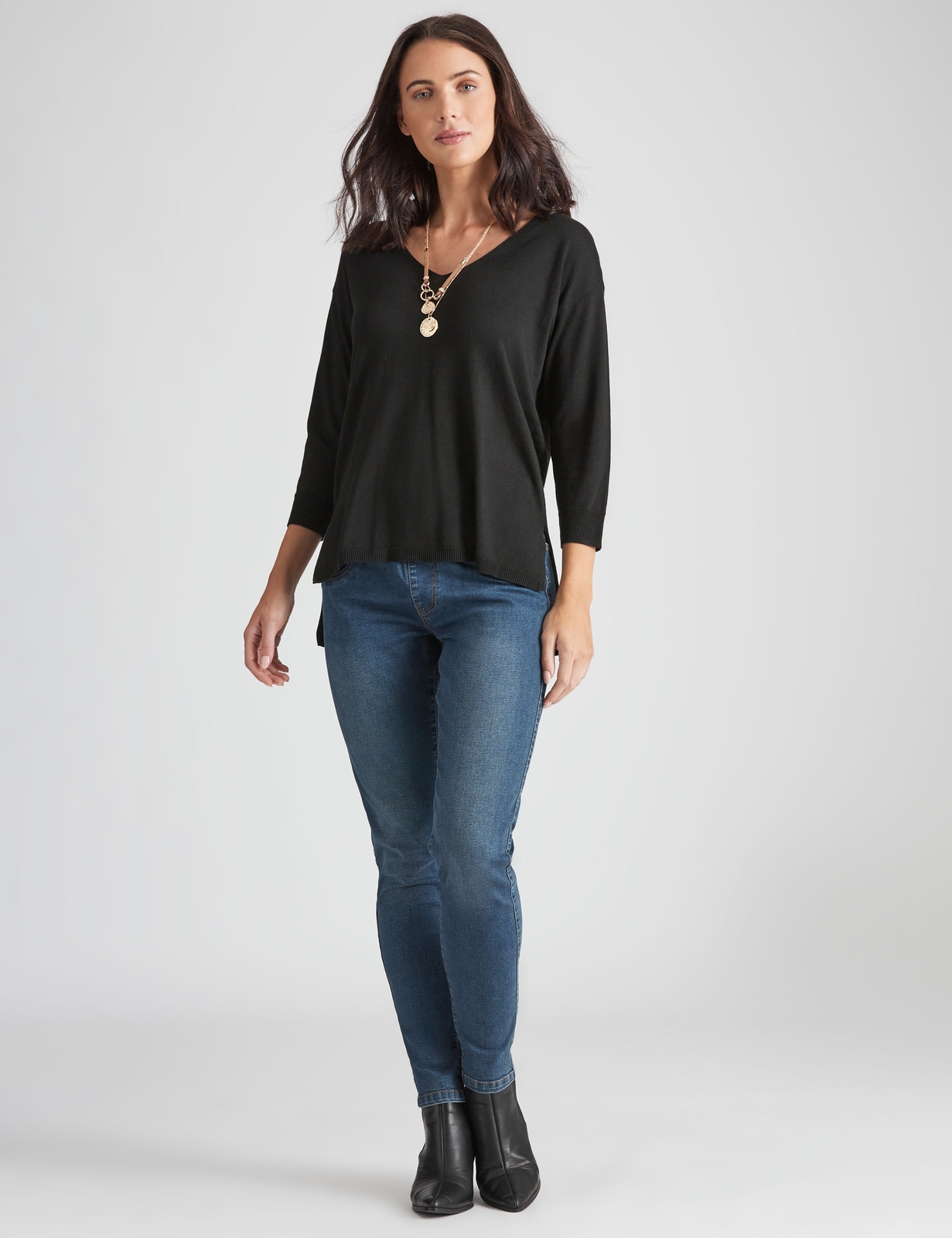 KATIES Womens Jumpers Black Fine Guage V Neck Jumper Women's