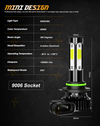4x 9005 9006 LED Combo Headlight Bulbs 4SIDE High Low Beam Kit Xenon Super White - Picture 9 of 10
