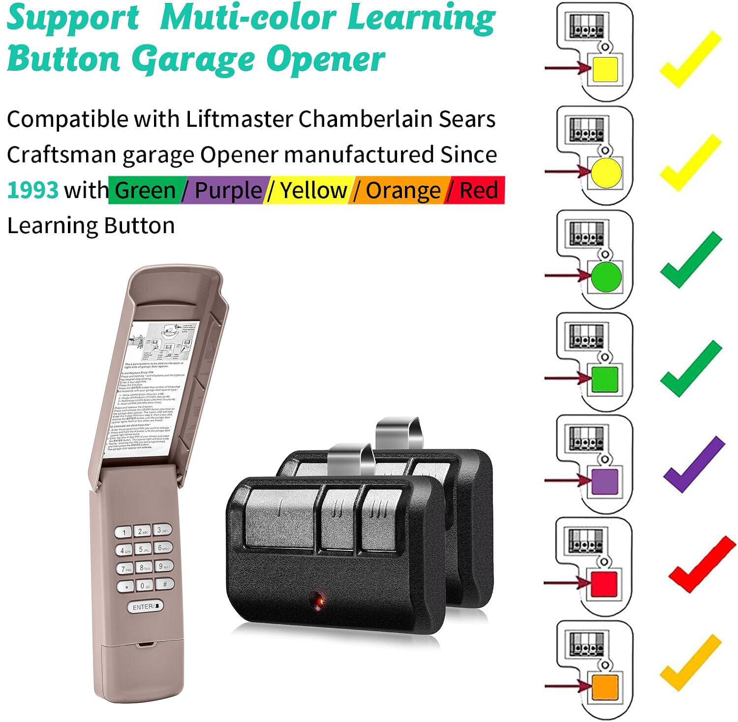 893LM Visor Remote & 877LM Keypad Opener for LiftMaster Sears Garage Doors