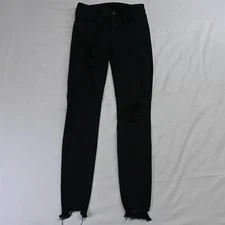 American Eagle 2 Hi Rise Jegging Black Destroyed Raw Hem Stretch Denim Jeans