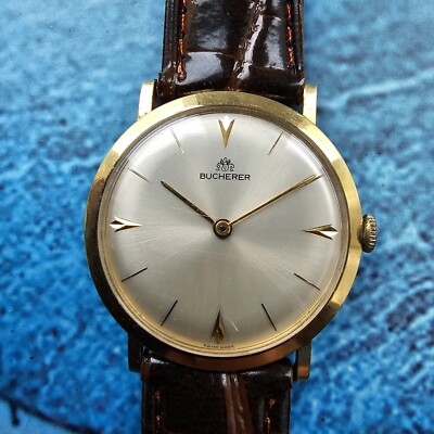Vintage 18kt massiv Gold Bucherer sehr dünne Handaufzug Herrenuhr 18k