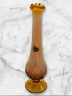 Fenton Cameo Opalescent Amber Glass Lily of the Valley Bud Vase Swung Glass 10"