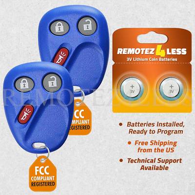 2 For 2003 2004 2005 2006 Chevrolet Tahoe Keyless Entry Remote Car Key Fob Blue