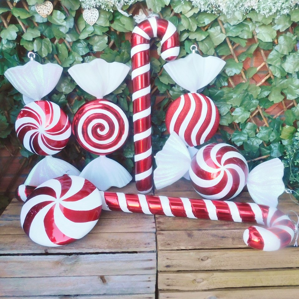 Giant Red & White Glitter Candy Cane or Sweet Christmas Tree Display ...