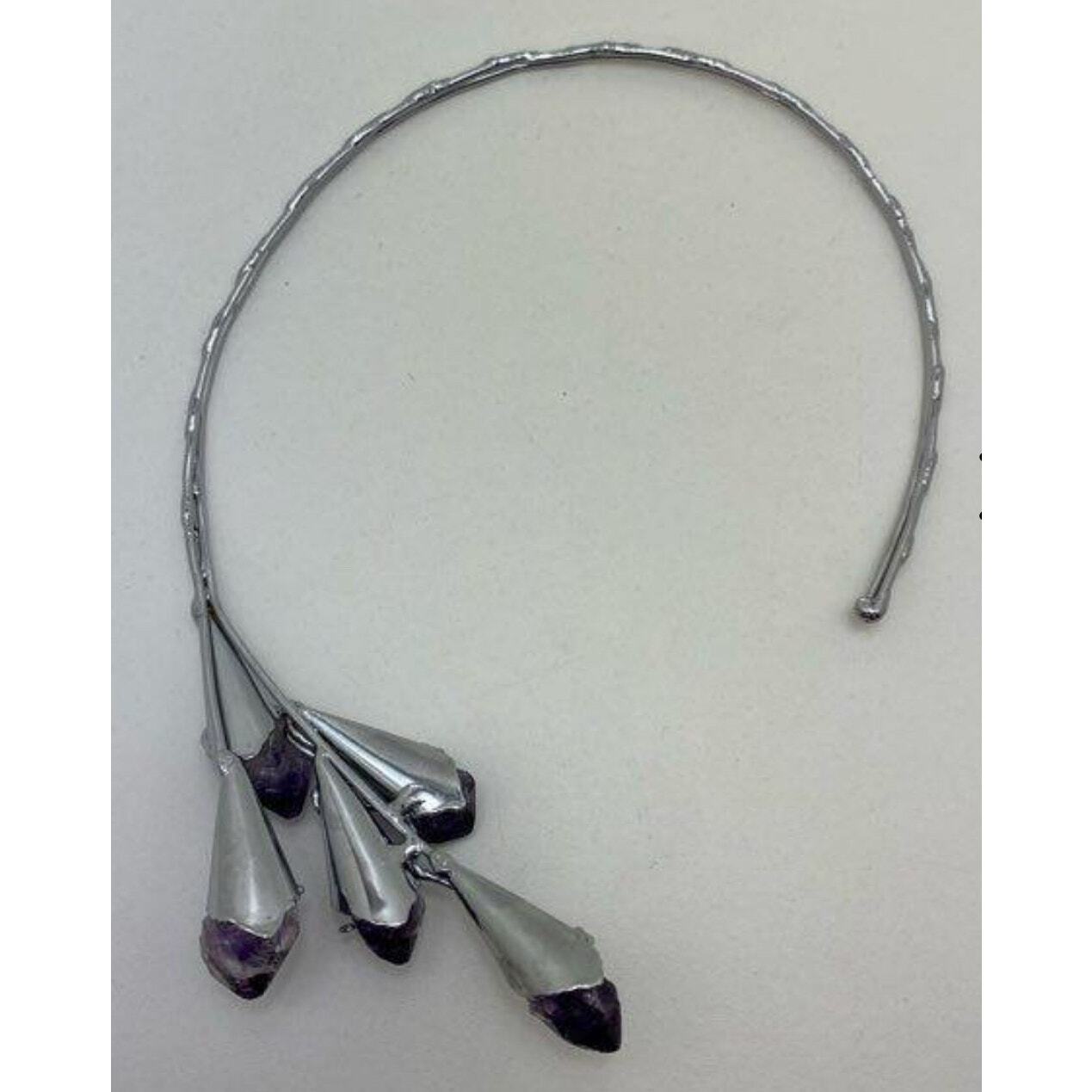 Silver Tone Artisan Amethyst Statement Collar Nec… - image 5