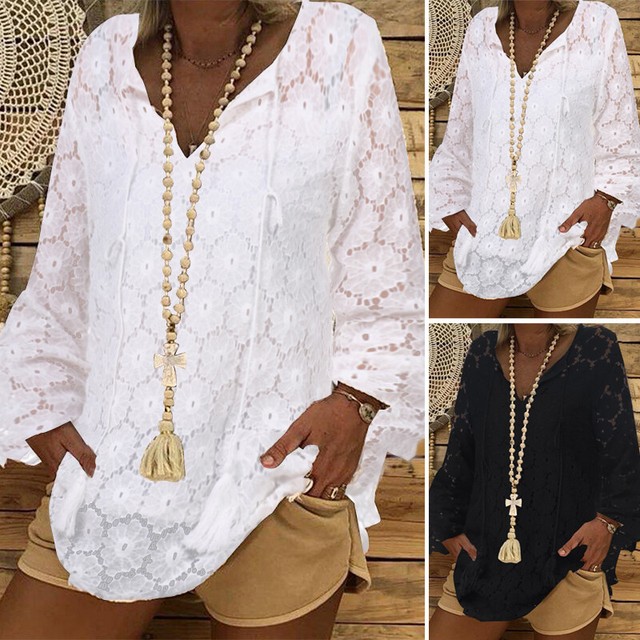 plus size long sleeve lace top