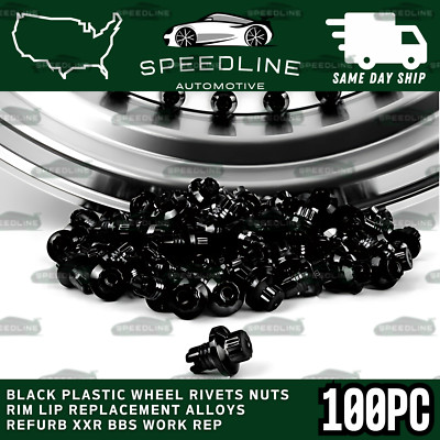 100 x Black Plastic Wheel Rivets Nuts Rim Lip Replacement Alloys BBS Work Style