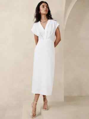 mari draped midi dress BANANA REPUBLIC Mari Draped Midi Dress | White , Size 18 #446199 NEW
