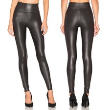 Spanx Faux Leather Leggings Size Medium Black Coated Slimming Pull On 2437