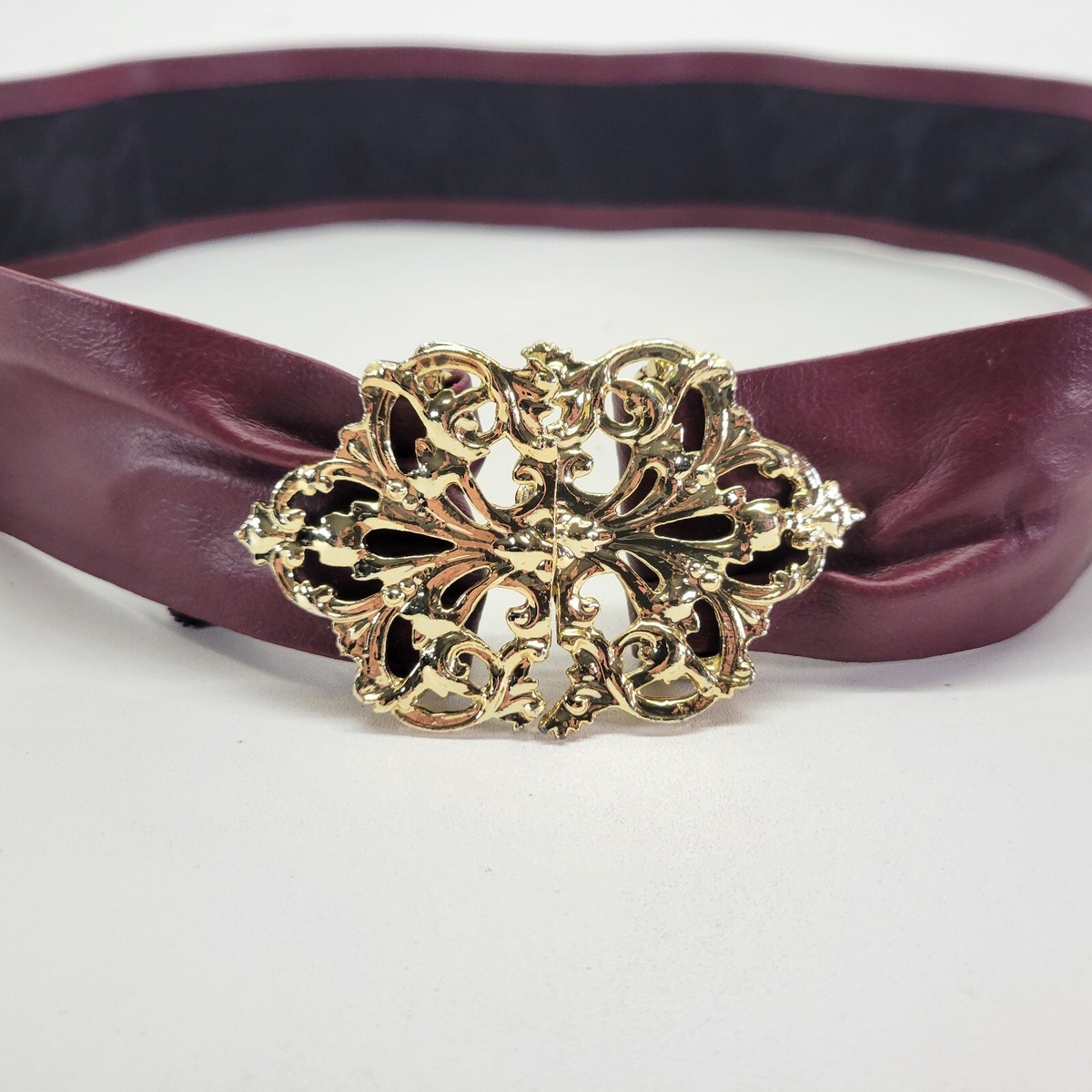 Vintage Waist Belt 26 28 Gold Tone Buckle Burgundy | eBay