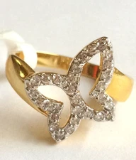 Butterfly Cocktail Ring Size 9 10 Gold Plated Pave Cubic Zirconia Statement USA
