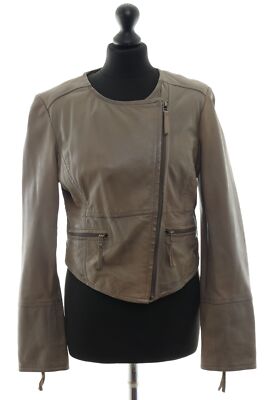 Jenifer Julia Damen Lederjacke Jacke 40 grau uni kurz asymetrisch 100% Lammleder