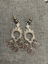 Vintage Roman Coins (Faux) Dangle Pierced Earrings 2”