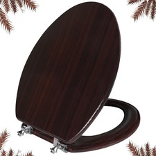 Elongated Toilet Seat Molded Wood Zinc Alloy Hinge, Dark Brown