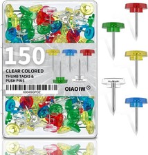 150 PCS Flat Clear Colored Push Pins for Wall Thumb Tacks - Clear Colored