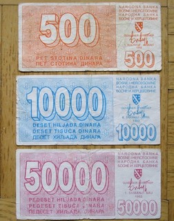 BOSNIEN / 3 vers. Banknoten 1992/93