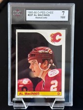 1985/86 O-PEE-CHEE NHL HOCKEY CARD #237 AL MACINNIS ROOKIE RC KSA  7 NM OPC