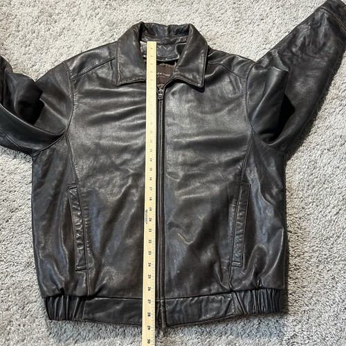 Andrew Marc New York Mens Full Zip Brown Leather Bomber Jacket Soft Large Vtg - Picture 8 of 13