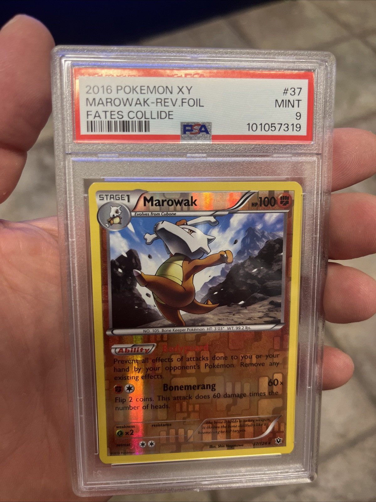 2016 POKÉMON XY MAROWAK REVERSE FOIL HOLO FATES COLLIDE #37 PSA 9 LOW POP