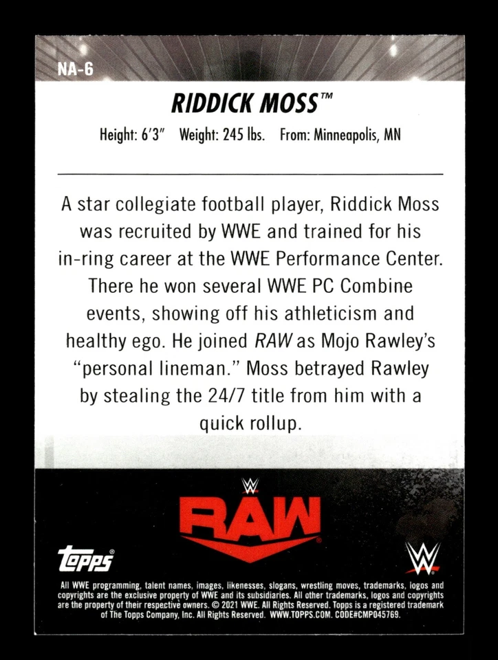 5-10-10 PWE . 2021 topps wwe nxt #na-6 riddick moss alumni - Image 2 of 2