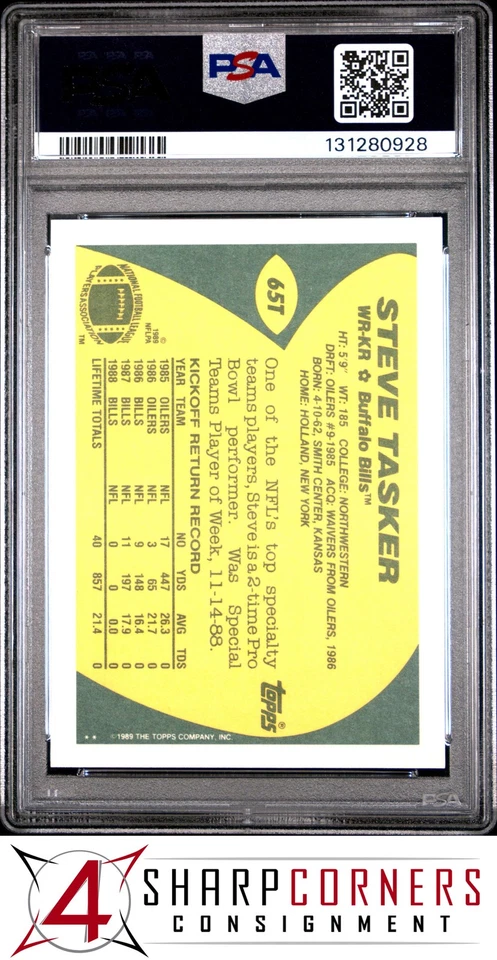 1989 TOPPS TRADED #65T STEVE TASKER RC BILLS PSA 10 - Image 2 of 3