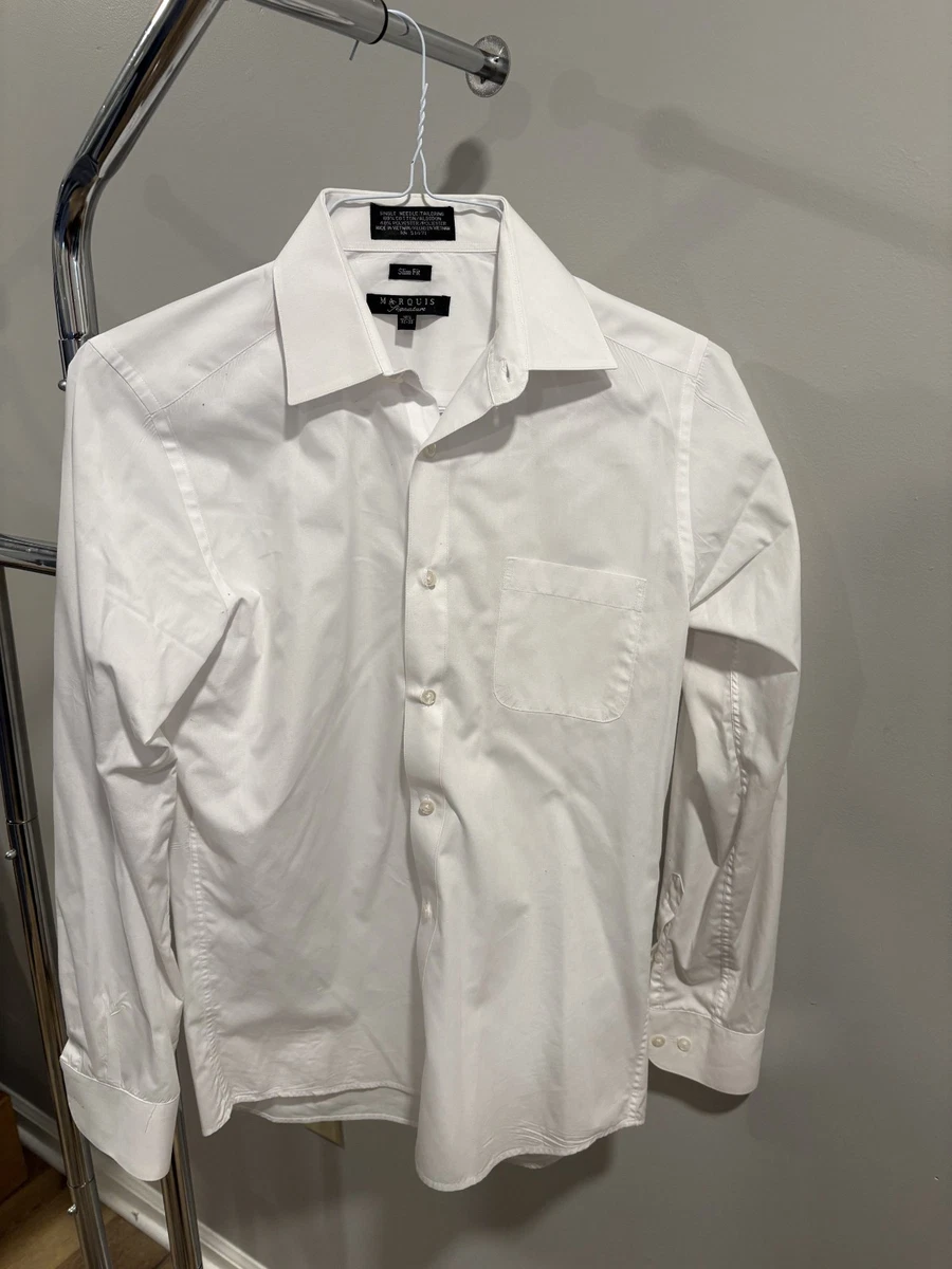 slim fit dress slacks Marquis Mens Slim Fit Solid White Cotton Blend Dress Shirt, 16 1/2 / 32/33 main image 1