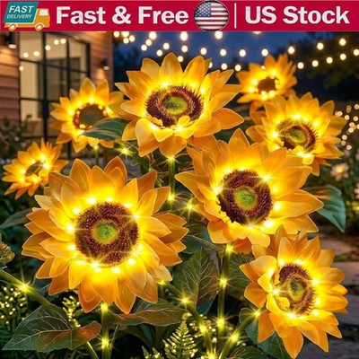 Solar Flowers Outdoor Waterproof: 3 Pack 9 Silk Sunflower Solar Lights with 800M