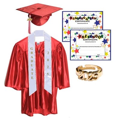 Medium Red Shiny Preschool and Kindergarten Graduation Cap and Gown Tassel an...