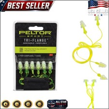 Sport Tri-Flange Corded Reusable Earplugs - NRR 26 dB, 3 Pairs in Neon Yellow