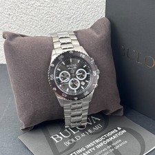 Bulova Marine Star Mens 98B401 Black Dial Stainless Steel Chronograph Watch