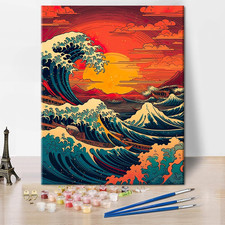 Paint by Number for Adults - Japan Landscape Big Waves Kit on Canvas, DIY Oil Pa