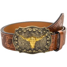 Men-Western-Cowboy-Leather-Buckle-Belts-with-Longhorn-Bull-Floral-Engraved