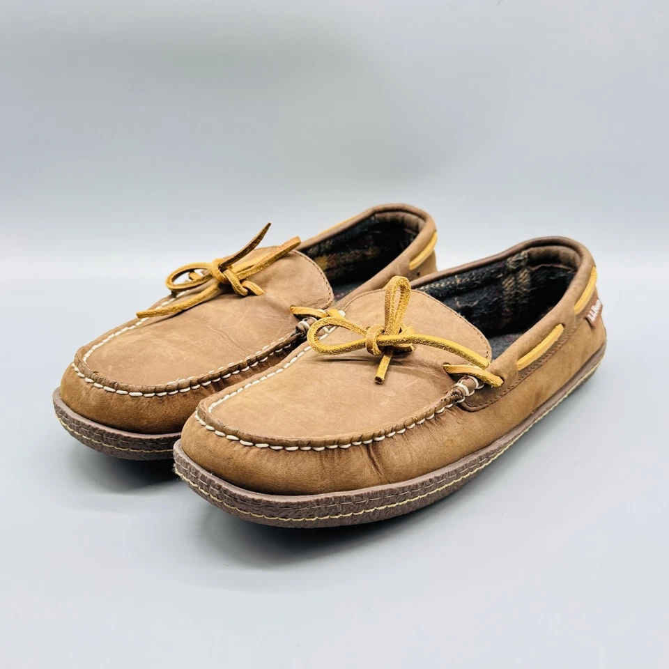 LL Bean туфли мужчин 7 коричневый кожаный фланели с подкладкой мокасины помещении открытый тапочки - Изображение 4 из 4
