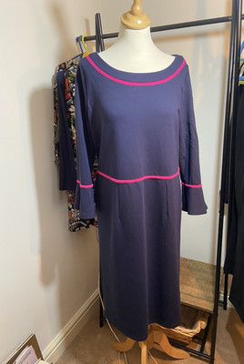 Laura Ashley Navy Dress with Pink Trim Size 14, Stretch Viscose Blend Smart