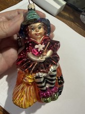 Christopher Radko Halloween Ornament Sit A Spell Witch Pumpkin Glass Rare READ