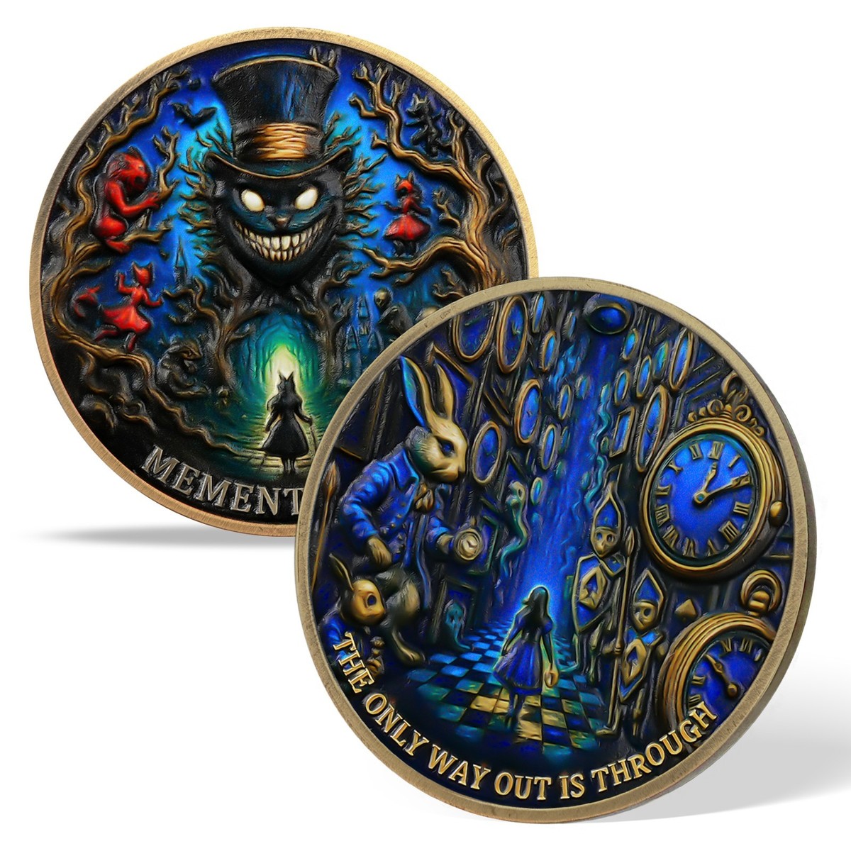 Memento Mori Coin | Grinning Cat & Time Maze | Daily Stoic Practice EDC  Token