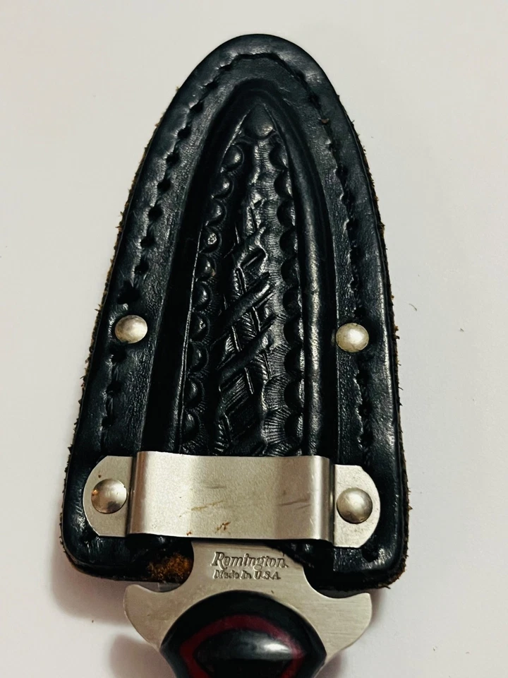Cuchillo de bota REMINGTON daga hoja fija 7” EE. UU. vaina de mango de madera laminada Foto 3 de 4