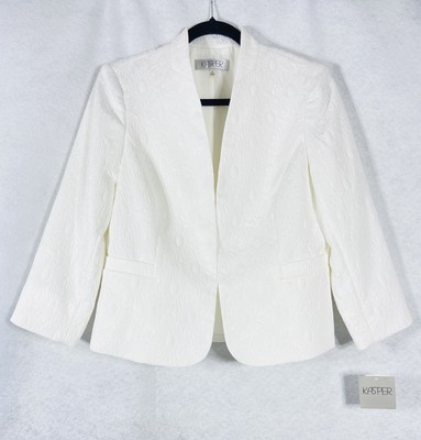 Kasper Jacket Women s 8 White Open Blazer Long Sleeves Quilted Positano Floral