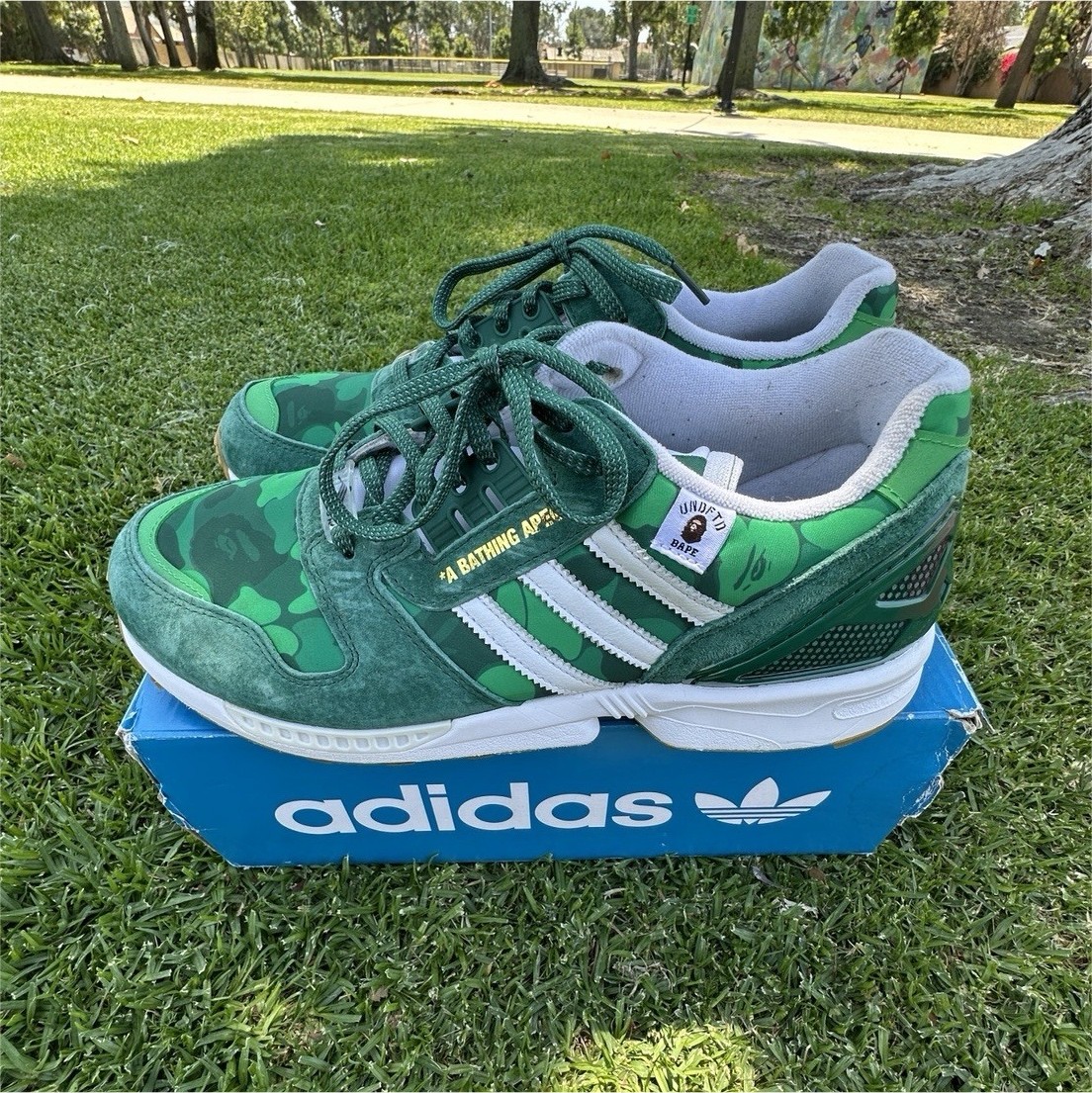 adidas ZX 8000 BAPE Green Camo Suede Low Top Lace-Up Athletic
