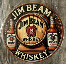 Jim Beam Whiskey 8" Diameter Novelty Metal Sign Make In USA New!