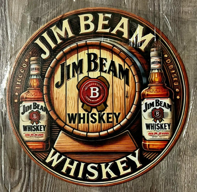 Jim Beam Whiskey 8'' Diameter Novelty Metal Sign Make In USA New!