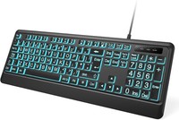 BERGUF Large Print Backlit Keyboard Wired USB Lighted Computer Keyboards with 7