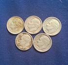 Roosevelt Dime Lot of 5 Silver 10C 0.9 Fine Mixed Dates Philadelphia — photo 1