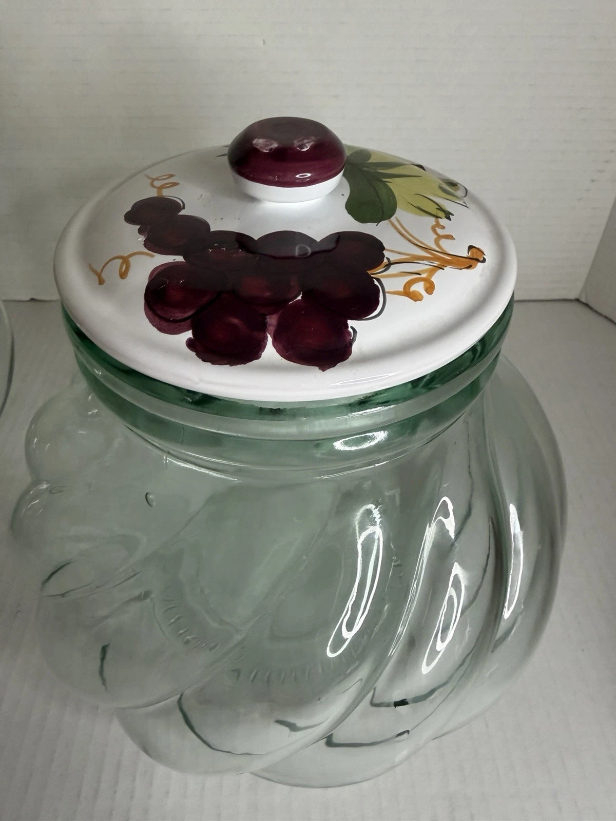 Italian SVE Swirl Glass Storage Jar with Ceramic Handpainted Lid 2L