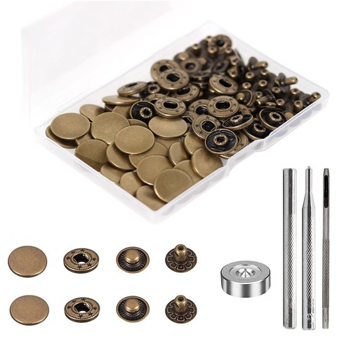 24 Sets Heavy Duty Leather Snap Fasteners Kit, 17mm Metal Snap Buttons Press ...
