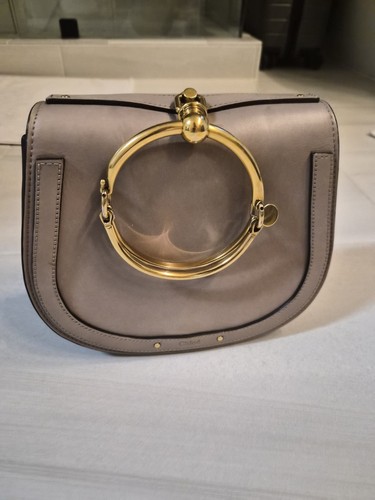 Chloe Nile Medium Bracelet Bag Motty Grey Leather Suede Crossbody Strap