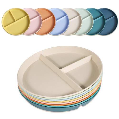 Divided Plates for Adults (8 Packs) Unbreakable Portion Control Plate Sectioned